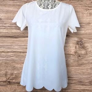 12PM by Mon Ami white scalloped short sleeves top